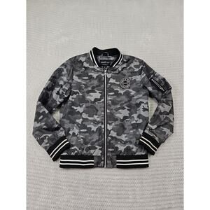 Rokka & Rolla Jacket Boys Medium 8 Gray Camoflauge Windbreaker Full Zip